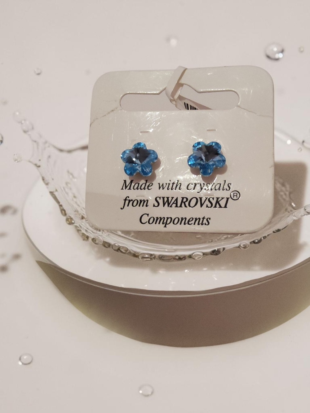 Swarovski Blue Crystal Flower Stud Earrings